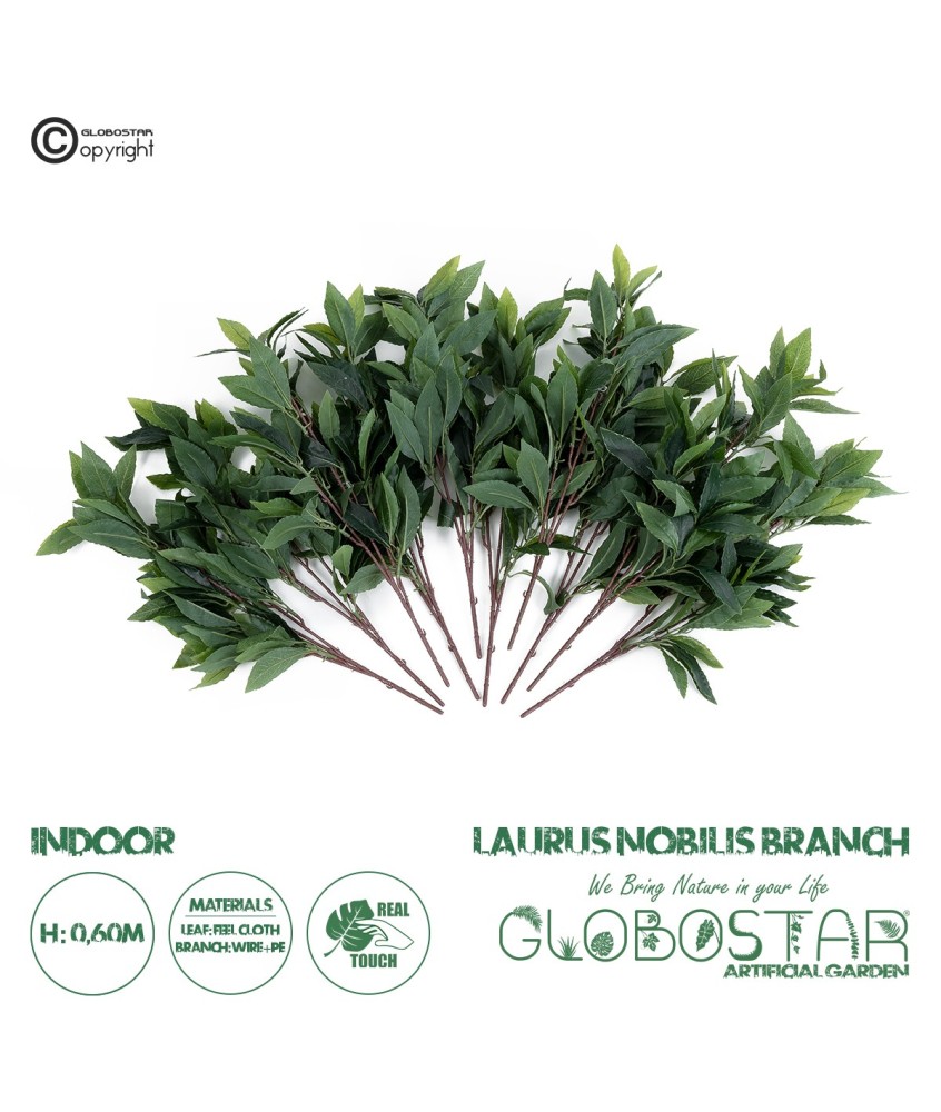 GloboStar® Artificial Garden LAURUS NOBILIS BRANCH 20225 10 x Τεχνητά Διακοσμητικά Κλαδία Δάφνης Π45 x Υ60cm